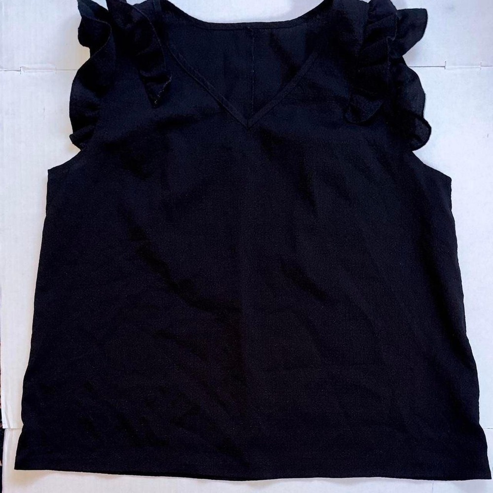 Emery Rose Black Ruffle Sleeve V-Neck Blouse Top 1XL